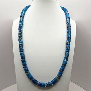Elegant Blue stone Fossil coral Beads Necklace